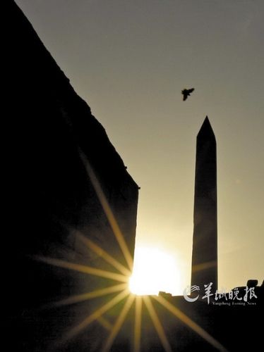 　　埃及盧克索市卡納克神廟,夕陽下鳥兒飛過方尖碑。才揚(yáng) 攝