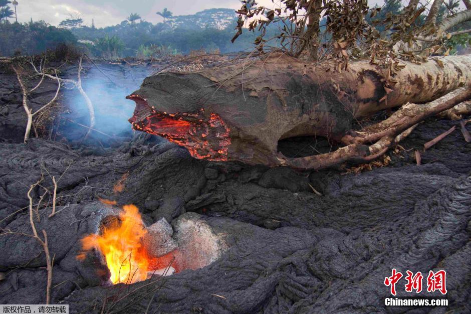 夏威夷火山持續(xù)噴發(fā) 熔巖威脅附近居民區(qū)